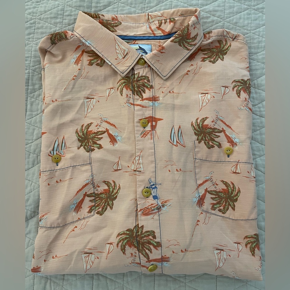 Tommy Bahama Short Sleeve Patch Pocket Silk Vacation Print Shirt Size XXL‎